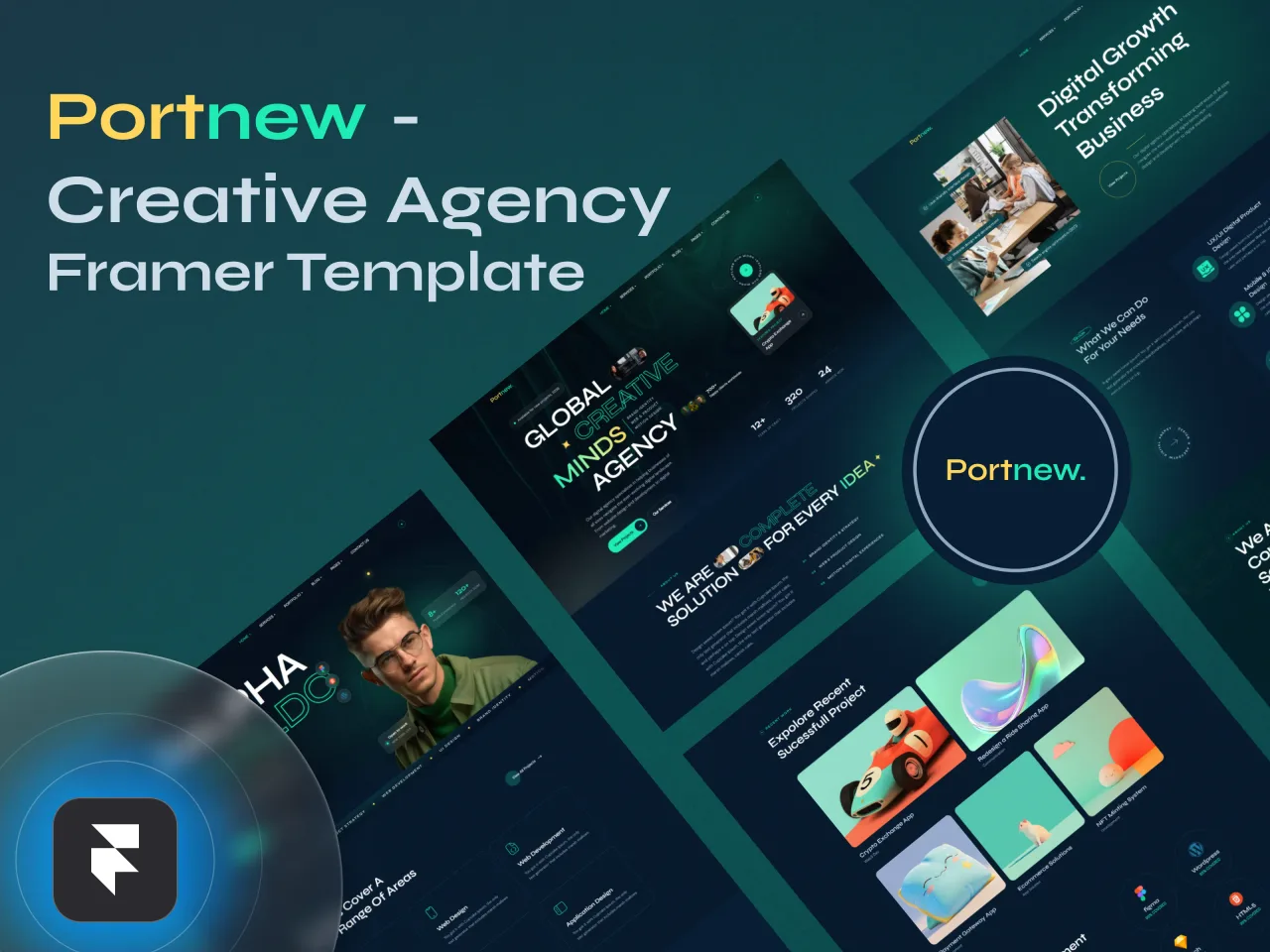 Portnew: Creative Agency & Portfolio Framer Template, image 1 of 1