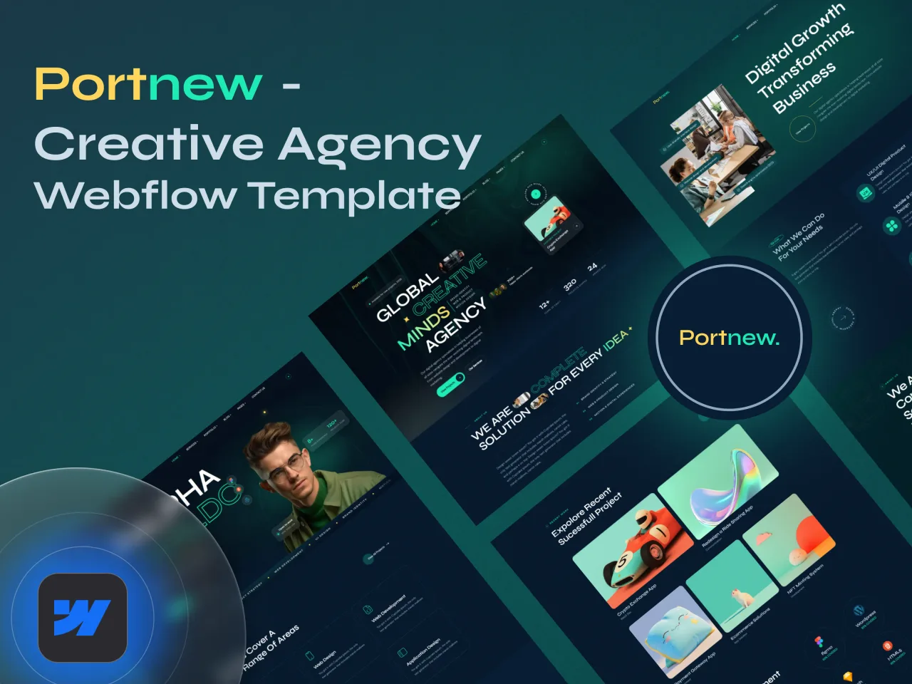 Portnew: Creative Agency & Portfolio Webflow Template, image 1 of 1